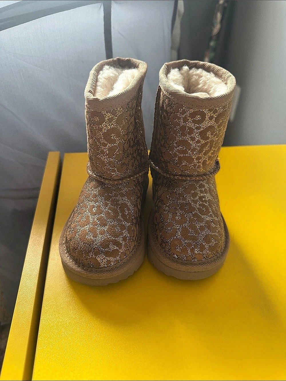 UGG Kids' Classic II Glitter Leopard Winter Boots in Brown